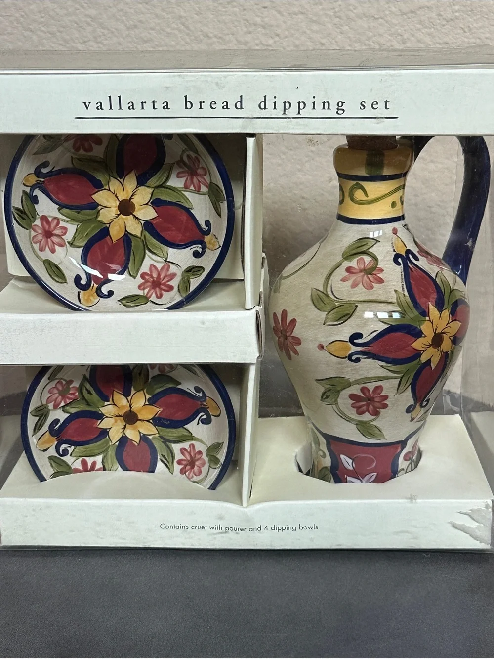 Pier 1 Vallarta Oil Jar & Drizzler Set with 4 Bread Dipping Bowls Discontinued